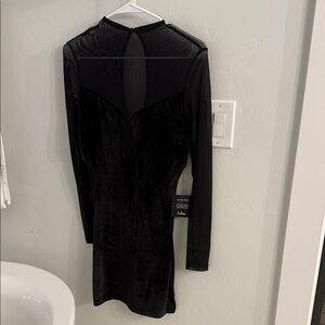 Lulu's Black Long Sleeve Dress with Sheer Details perfect for New Years